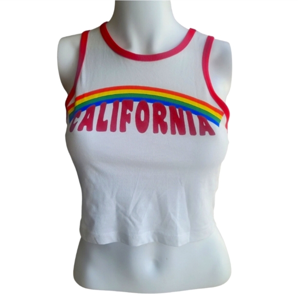 NWT Forever 21 Crop Rainbow Graphic Tank Top Size Small - Picture 1 of 9